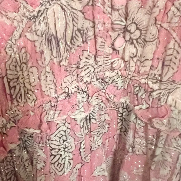 Hemant & Nandita pink metallic embroidered tiered Mini Dress size M - Picture 8 of 14